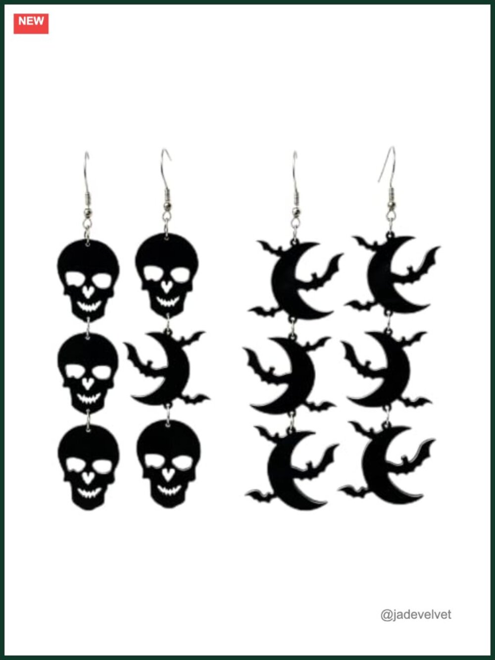 Halloween Dangle Earrings Skull Bat Moon Acrylic Earring Set